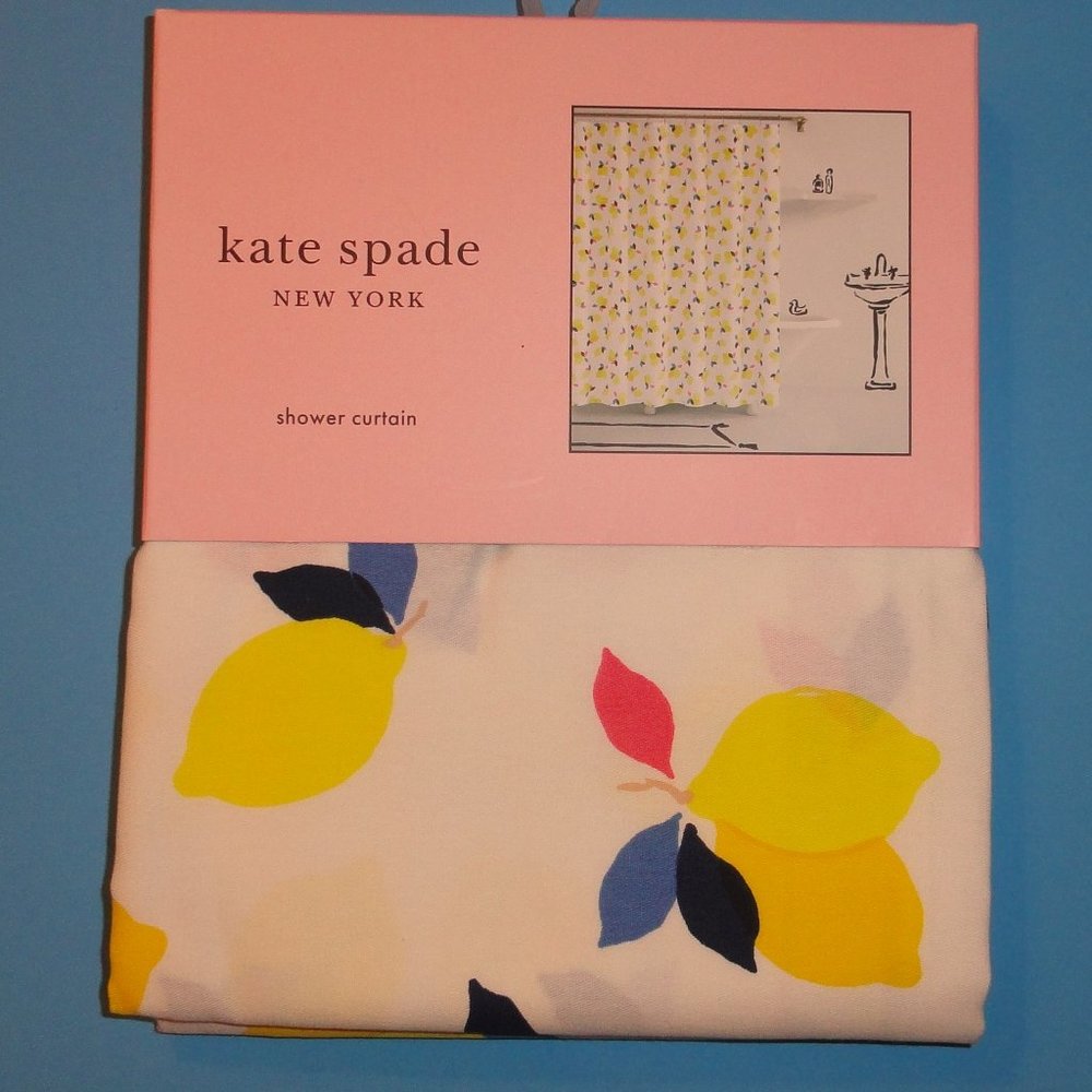 Kate Spade New York Shower Curtain NEW Cotton,  Lemon Zest yellow blue white H83